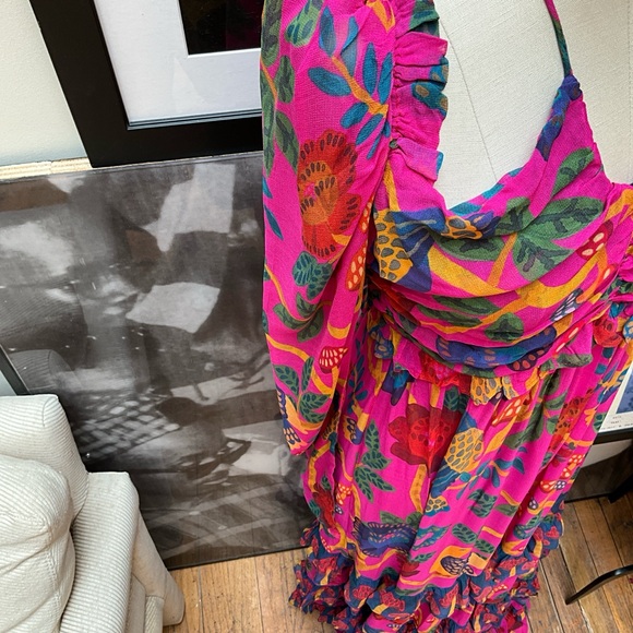 NWT Farm Rio Farm Rio's Sweet Forest  pink tier halter mushroom maxi dress - Picture 9 of 17